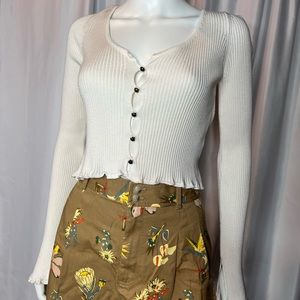 Asos White Ribbed Ruffle Sleeve Scoop Neck Sweater